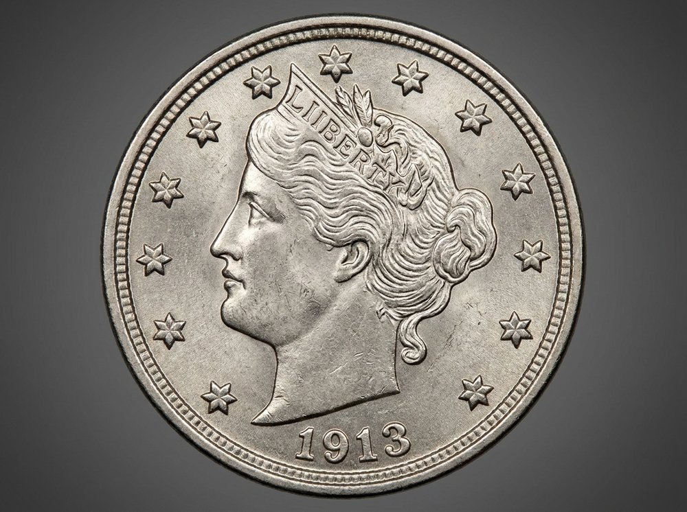 1913 Liberty Head nickel obverse showing Liberty portrait and date, cupronickel coin